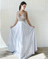 Delicate Silver Satin Prom Dresses Beaded Backless A-line Long Prom Gowns 2019